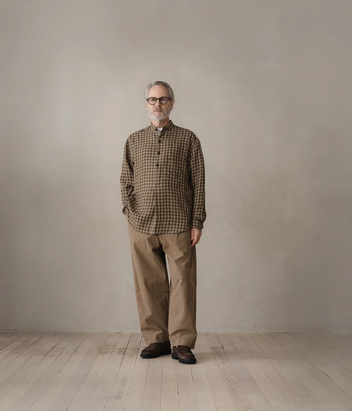 EVAN KINORI ``POPOVER SHIRT'' (BEIGE/BROWN)