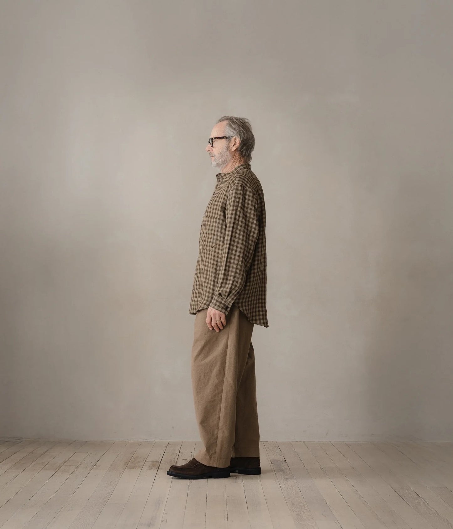 EVAN KINORI ``POPOVER SHIRT'' (BEIGE/BROWN)