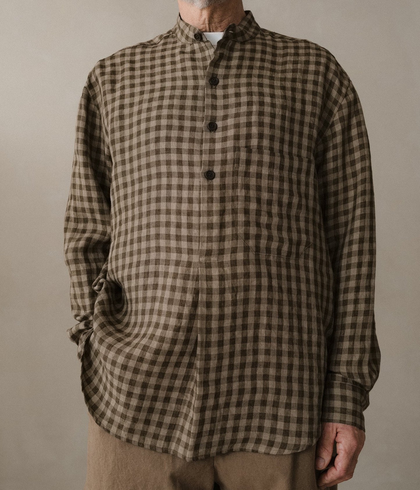 EVAN KINORI ``POPOVER SHIRT'' (BEIGE/BROWN)