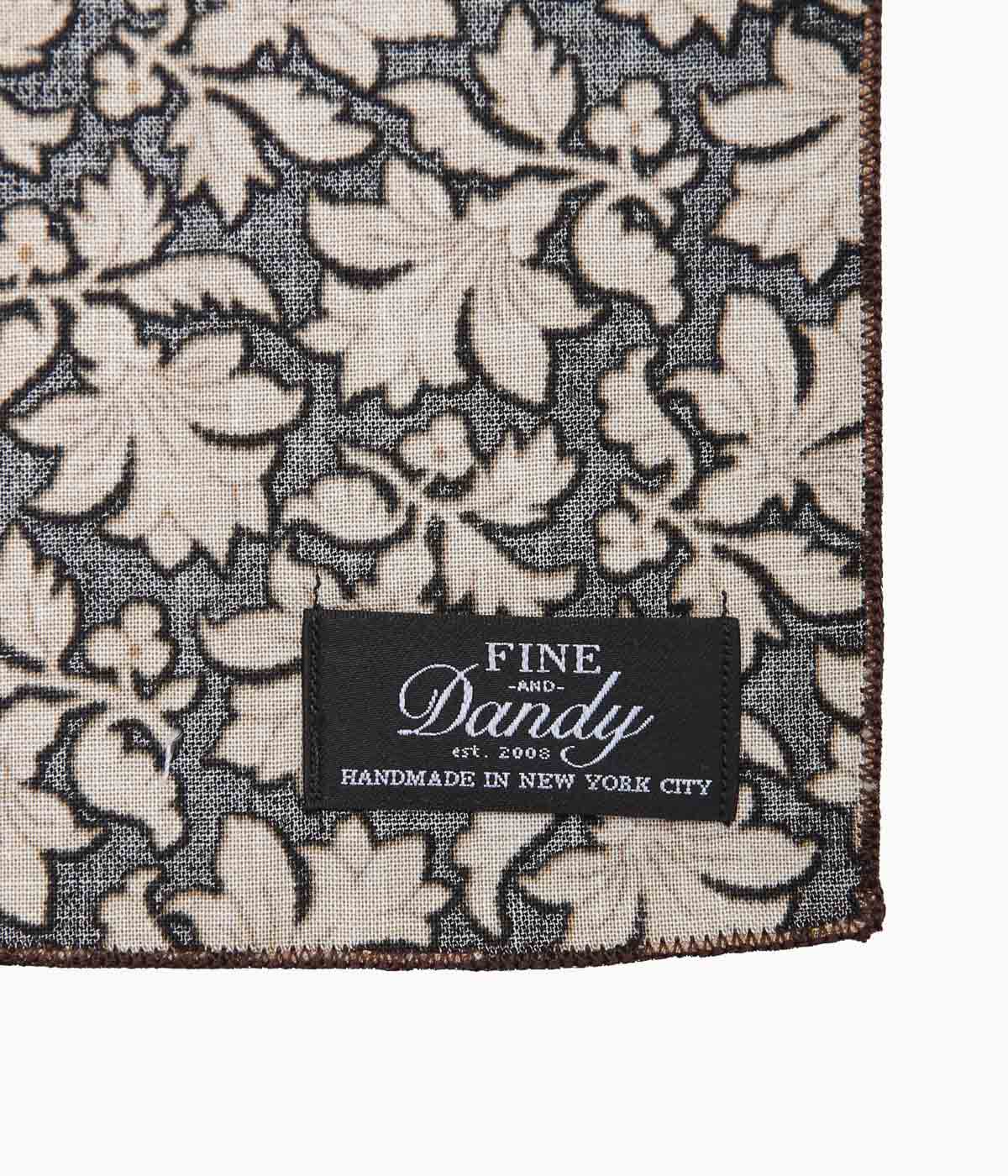 FINE AND DANDY ''POCKET SQUARES(GOLDEN FLORAL COTTON)'' (BLACK)
