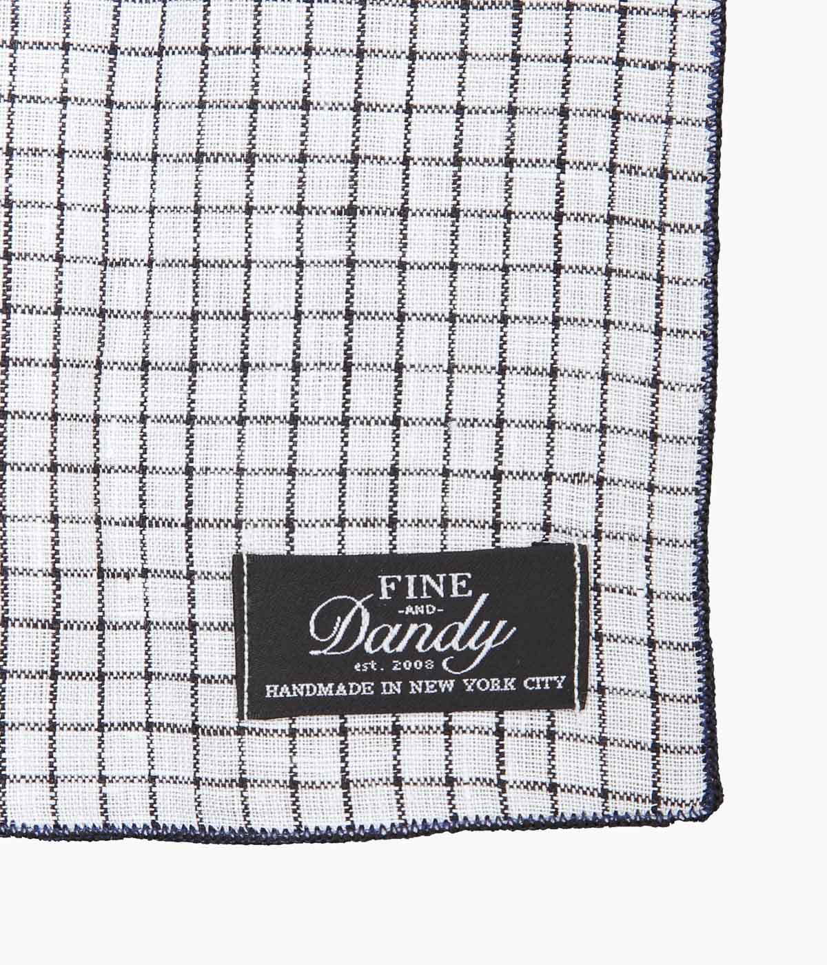 FINE AND DANDY ''POCKET SQUARES(TATTERSALL LINEN)'' (BLACK)