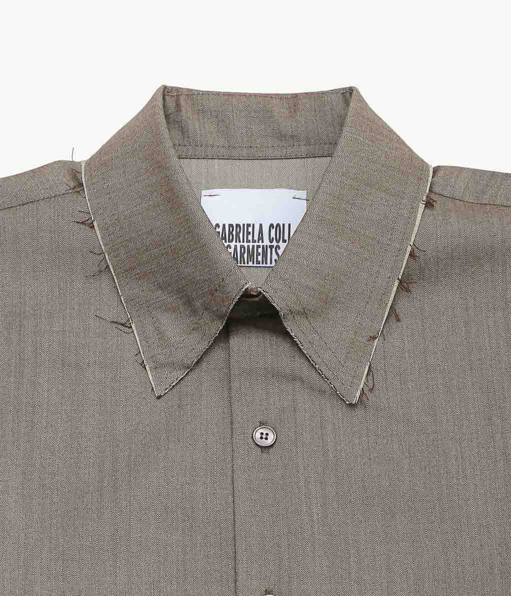 GABRIELA COLL GARMENTS ''NO.197 FINE WOOL SHIRT ''(BROWN HERRINGBONE)