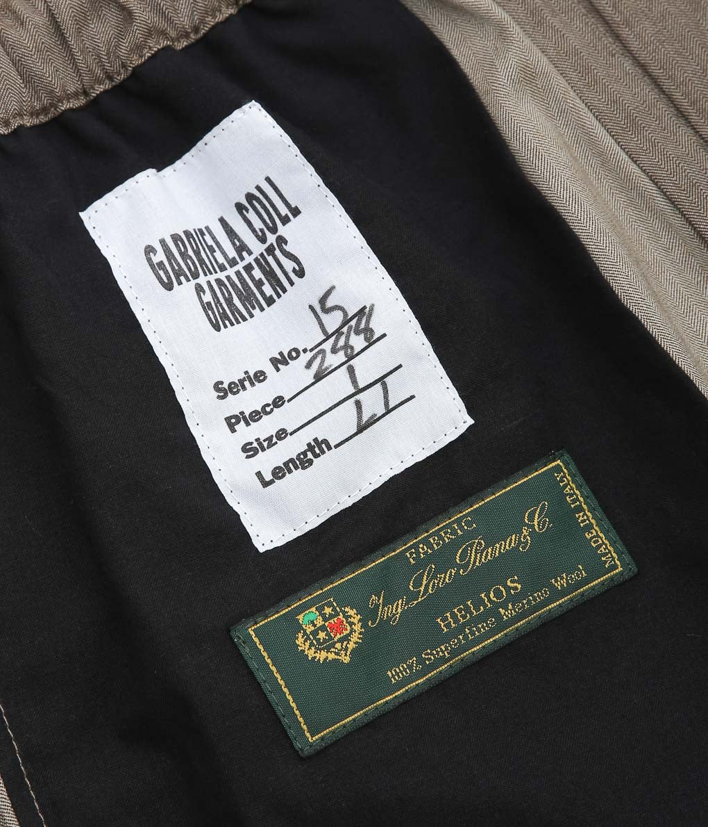 GABRIELA COLL GARMENTS ''NO.288 FINE WOOL DRAWSTRING TROUSERS ''(BROWN HERRINGBONE)