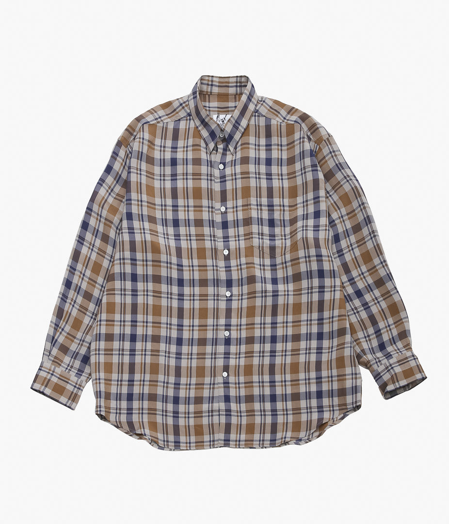 I AM DORK ''HIDDEN BUTTON SHIRTS｜VISCOSE'' (BLUE×BROWN