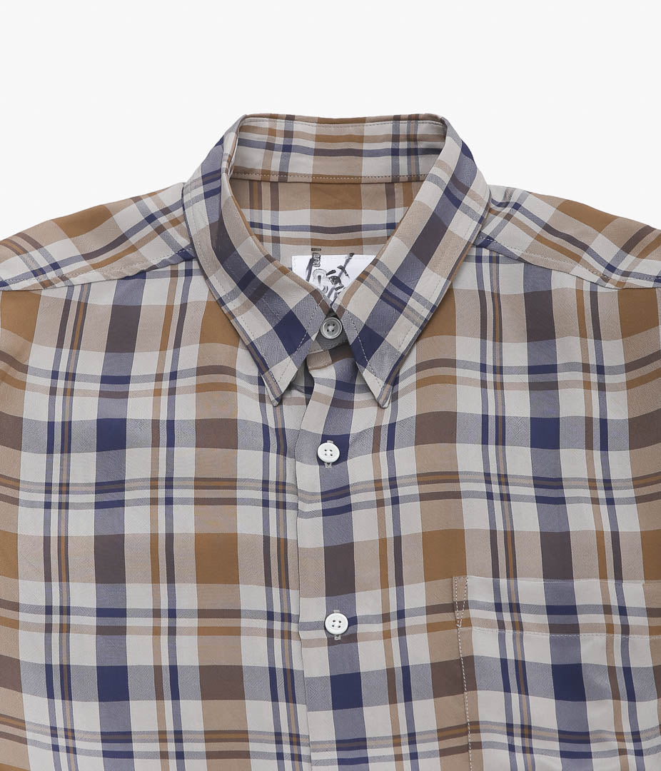 I AM DORK ''HIDDEN BUTTON SHIRTS|VISCOSE'' (BLUE×BROWN CHECK)