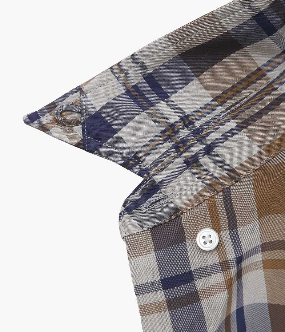 I AM DORK ''HIDDEN BUTTON SHIRTS|VISCOSE'' (BLUE×BROWN CHECK)