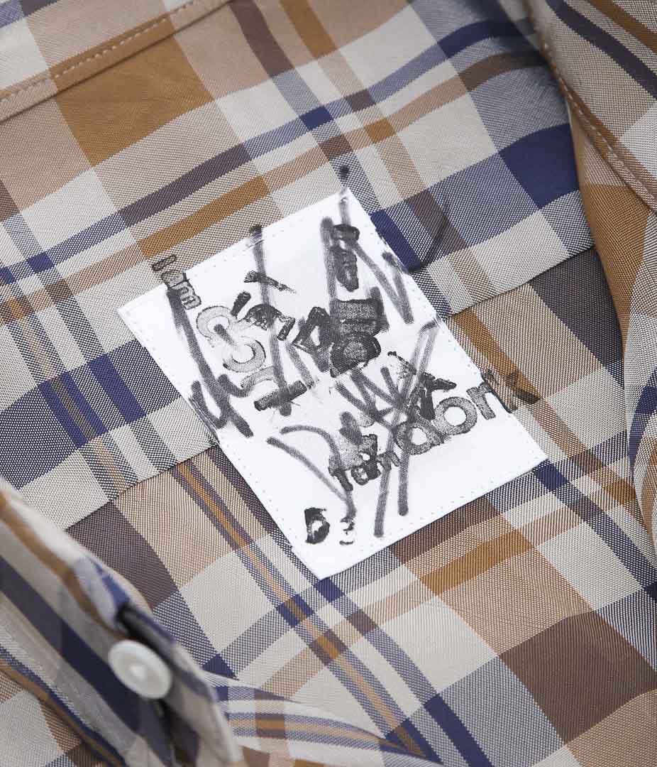 I AM DORK ''HIDDEN BUTTON SHIRTS|VISCOSE'' (BLUE×BROWN CHECK)