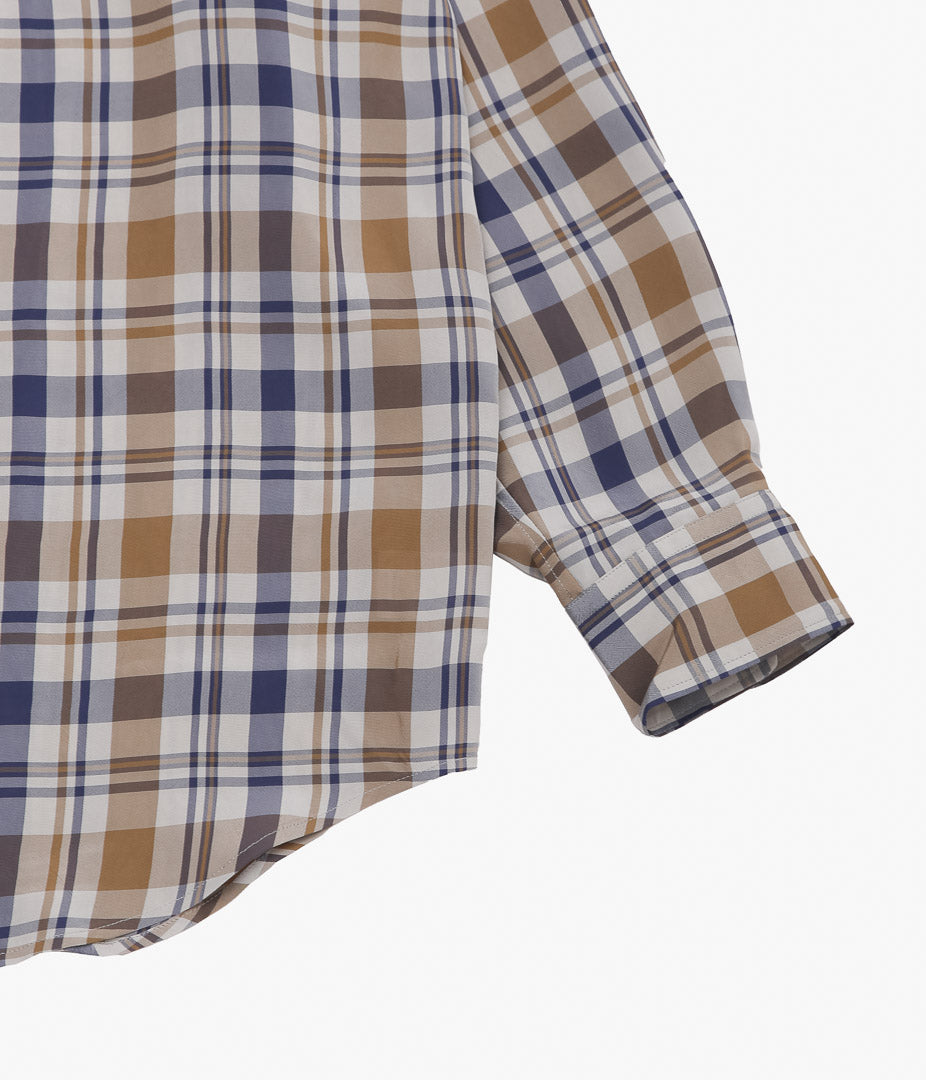 I AM DORK ''HIDDEN BUTTON SHIRTS|VISCOSE'' (BLUE×BROWN CHECK)