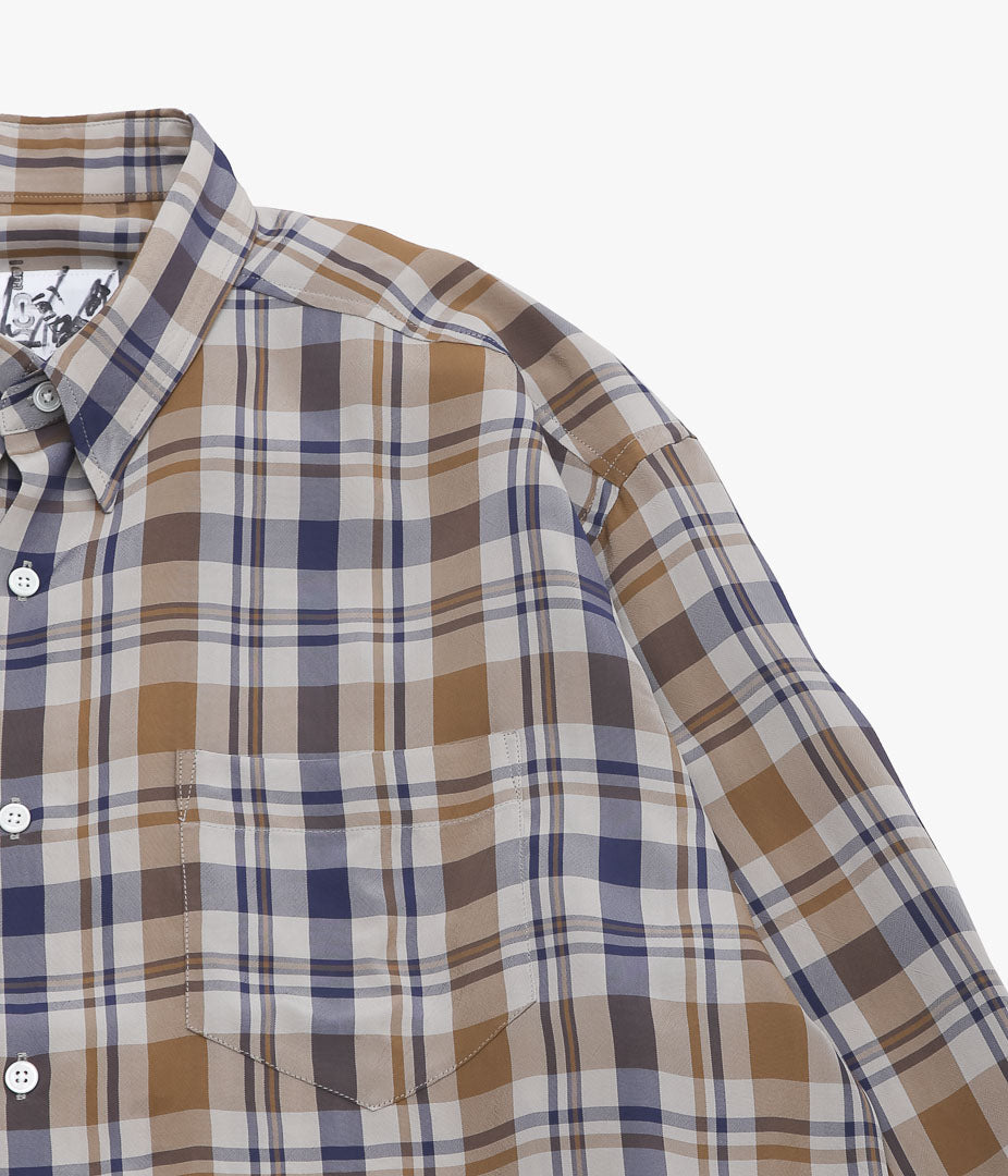 I AM DORK ''HIDDEN BUTTON SHIRTS|VISCOSE'' (BLUE×BROWN CHECK)