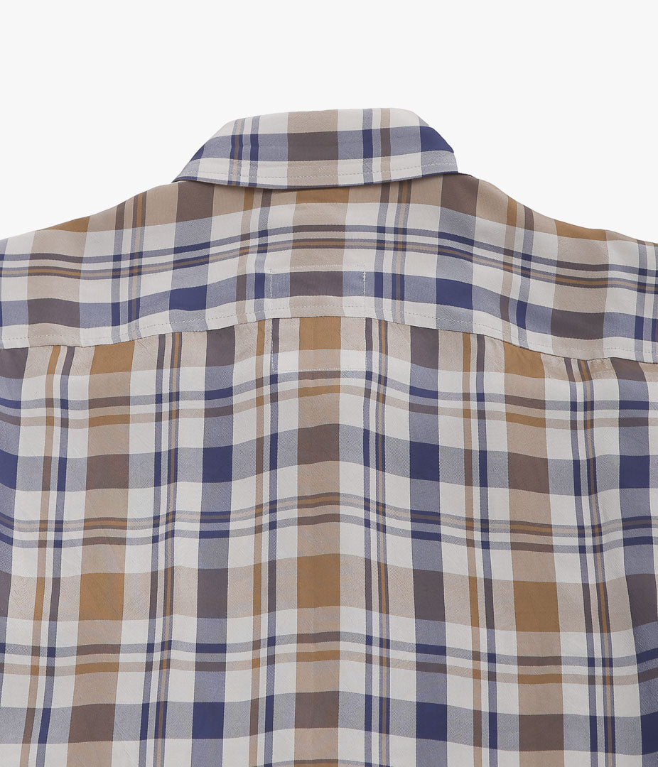 I AM DORK ''HIDDEN BUTTON SHIRTS|VISCOSE'' (BLUE×BROWN CHECK)