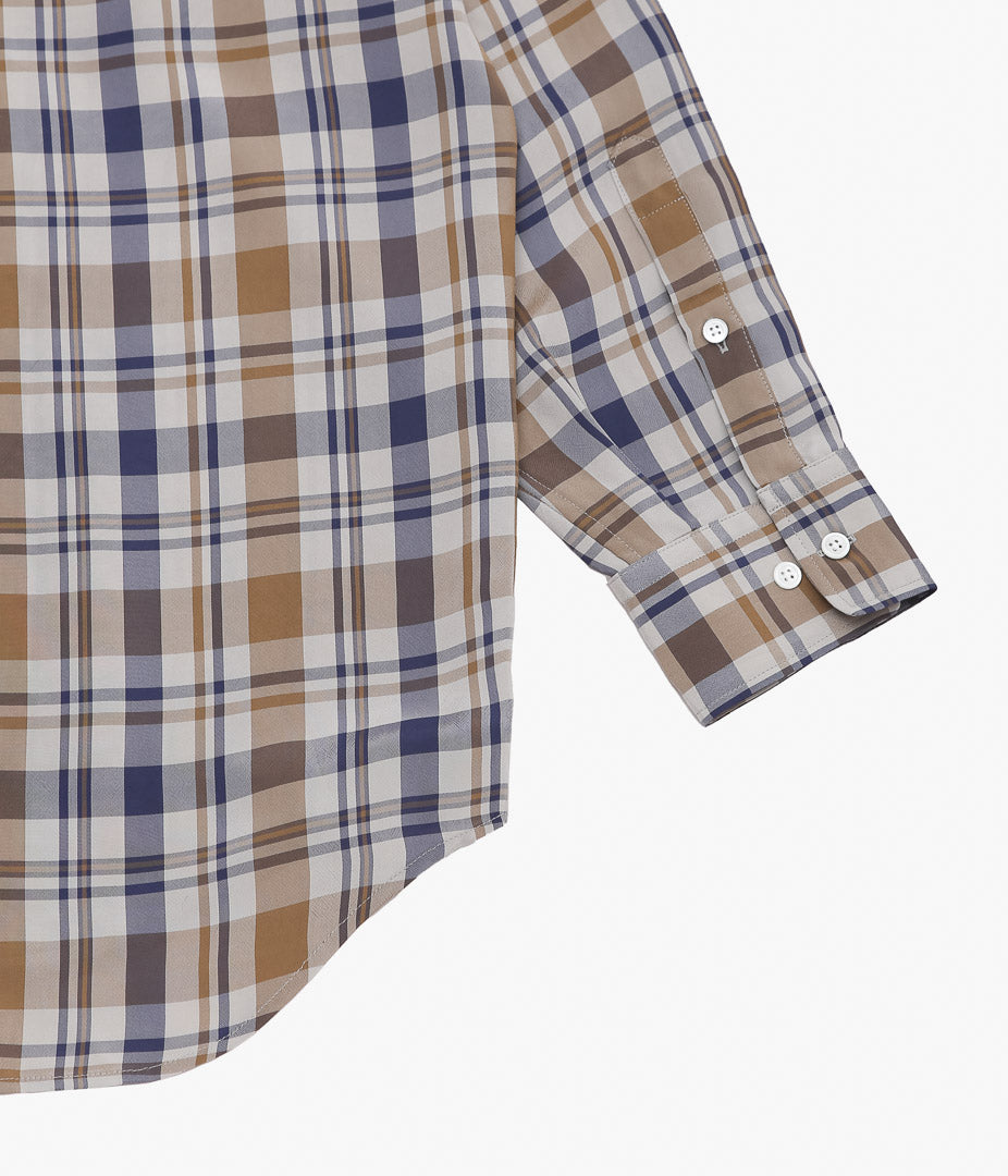 I AM DORK ''HIDDEN BUTTON SHIRTS|VISCOSE'' (BLUE×BROWN CHECK)