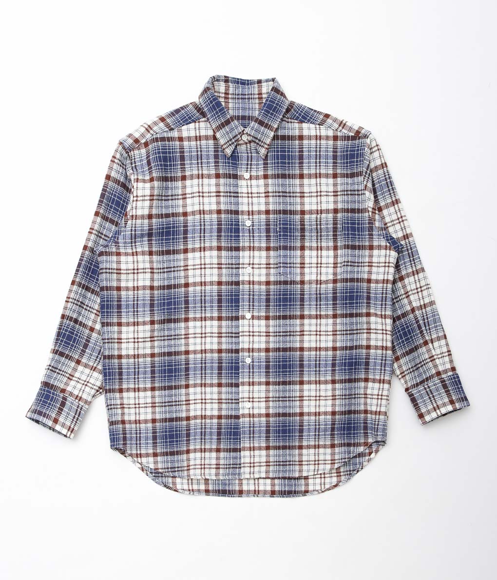 I AM DORK ''HIDDEN BUTTON SHIRTS / WOOL'' (WHITE×BLUE×BROWN) – THE