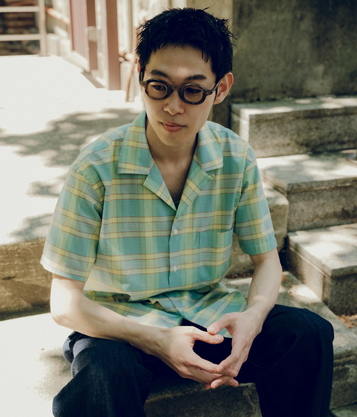 INDIVIDUALIZED SHIRTS ''CAMP COLLAR S/S'' (MADRAS)