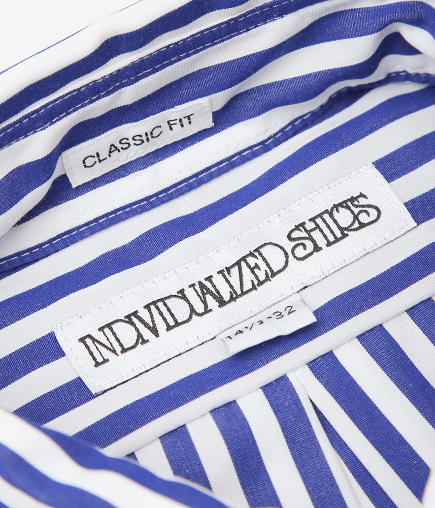 INDIVIDUALIZED SHIRTS ''BARBER STRIPE(CLASSIC FIT BUTTON DOWN SHIRTS)'' (BLUE)