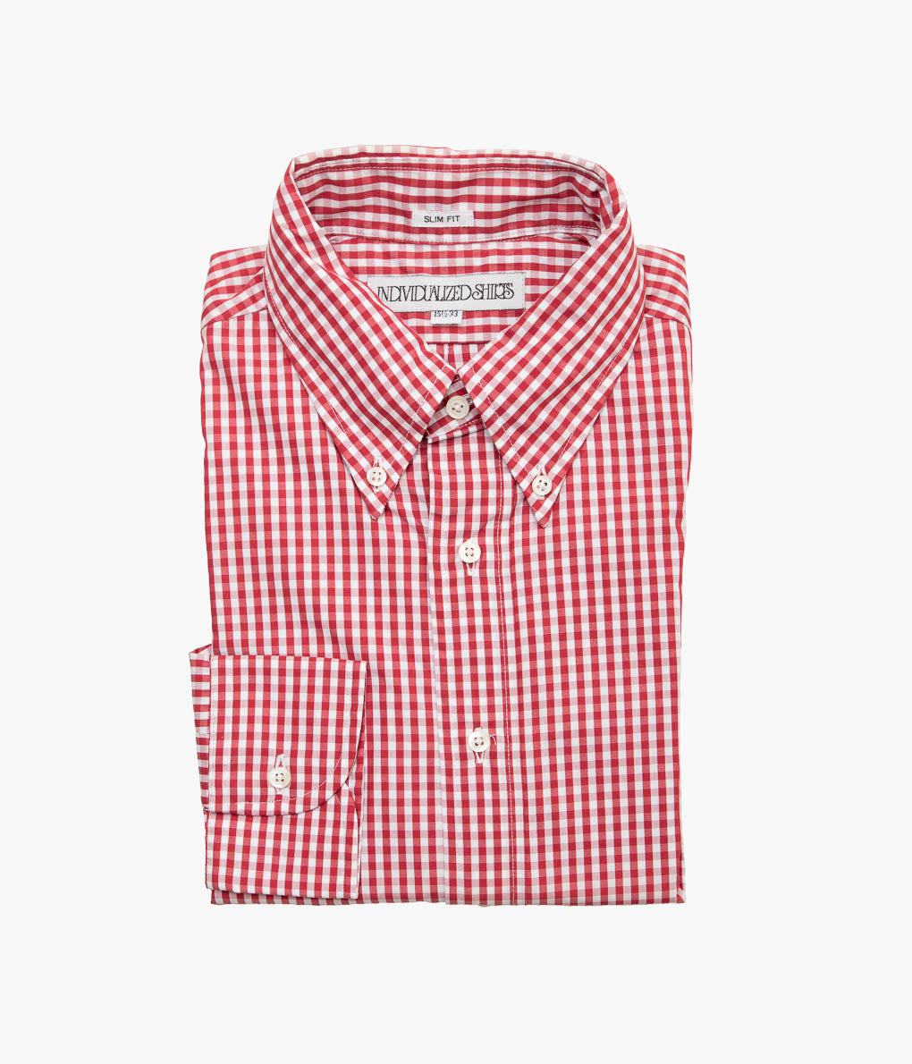 INDIVIDUALIZED SHIRTS ''GINGHAM CHECK (SLIM FIT BUTTON DOWN SHIRT)''(RED)
