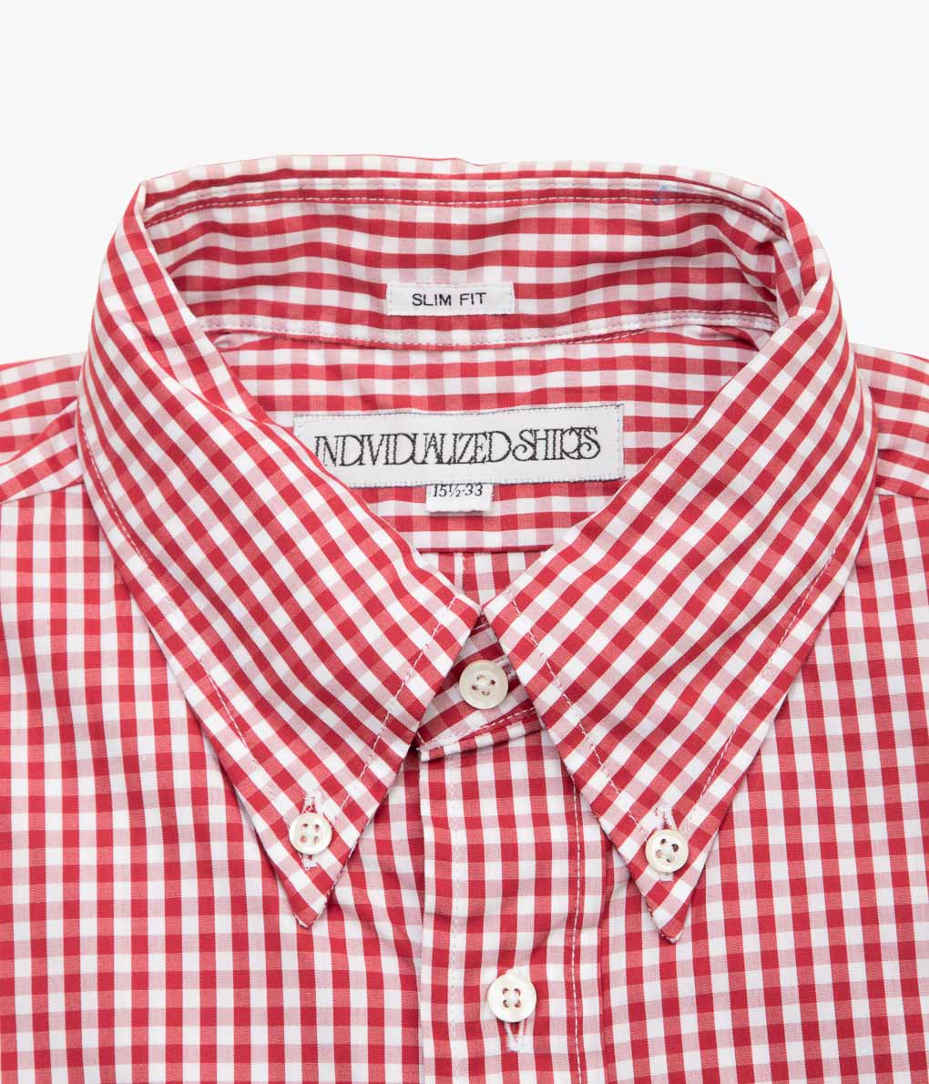 INDIVIDUALIZED SHIRTS ''GINGHAM CHECK (SLIM FIT BUTTON DOWN SHIRT)''(RED)