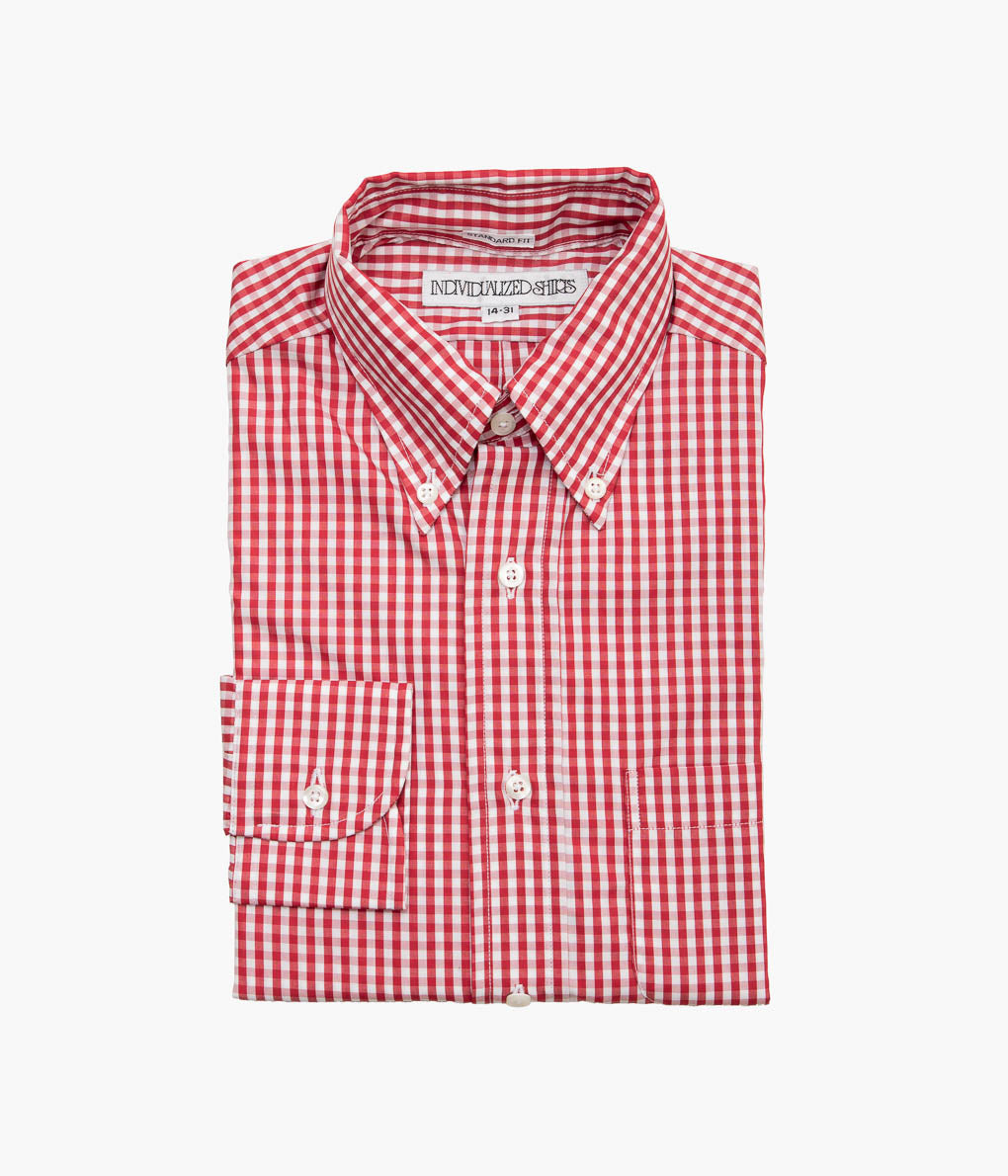 INDIVIDUALIZED SHIRTS ''GINGHAM CHECK (STANDARD FIT BUTTON DOWN SHIRT)''(RED)