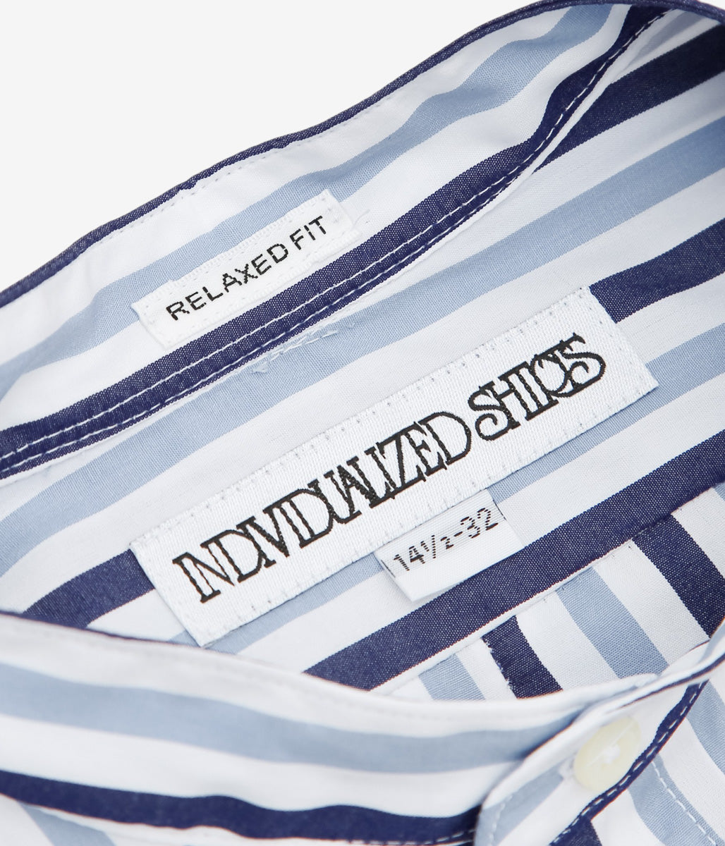 INDIVIDUALIZED SHIRTS ''LEXINGTON STRIPE(RELAXED FIT BAND COLLAR SHIRT)'' (BLUE)