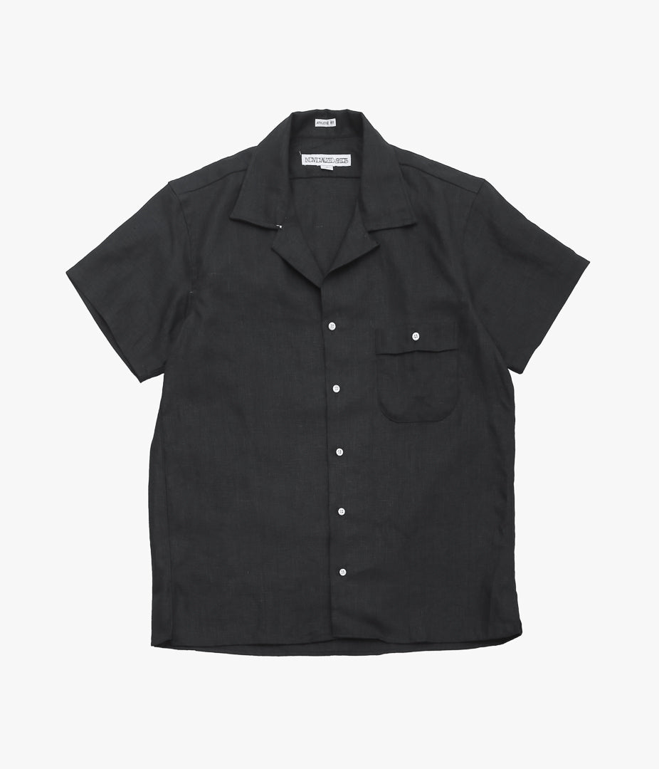 INDIVIDUALIZED SHIRTS ''NEW YORK LINEN(ATHLETIC FIT CAMP COLLAR L/S SHIRTS)'' (BLACK)