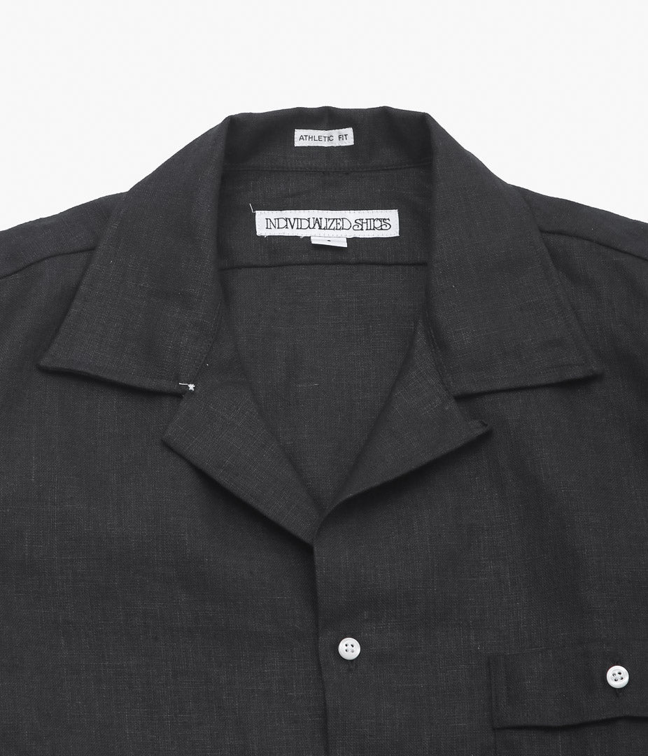 INDIVIDUALIZED SHIRTS ''NEW YORK LINEN(ATHLETIC FIT CAMP COLLAR L/S SHIRTS)'' (BLACK)