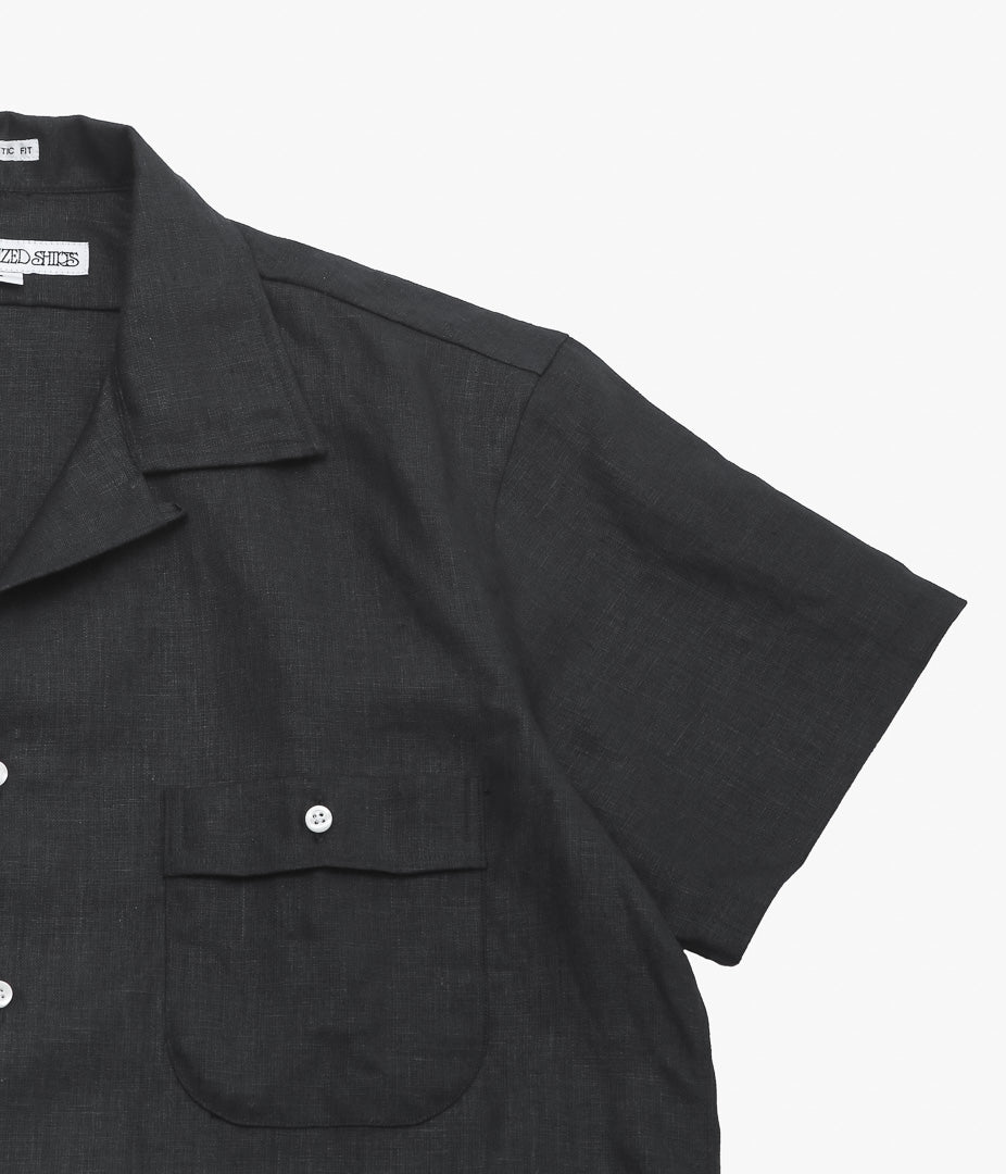 INDIVIDUALIZED SHIRTS ''NEW YORK LINEN(ATHLETIC FIT CAMP COLLAR L/S SHIRTS)'' (BLACK)