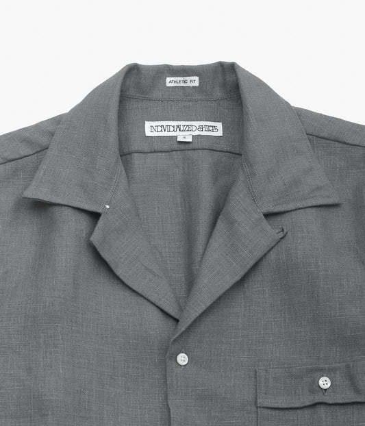 INDIVIDUALIZED SHIRTS ''NEW YORK LINEN(ATHLETIC FIT CAMP COLLAR L/S SHIRTS)'' (GRAY)