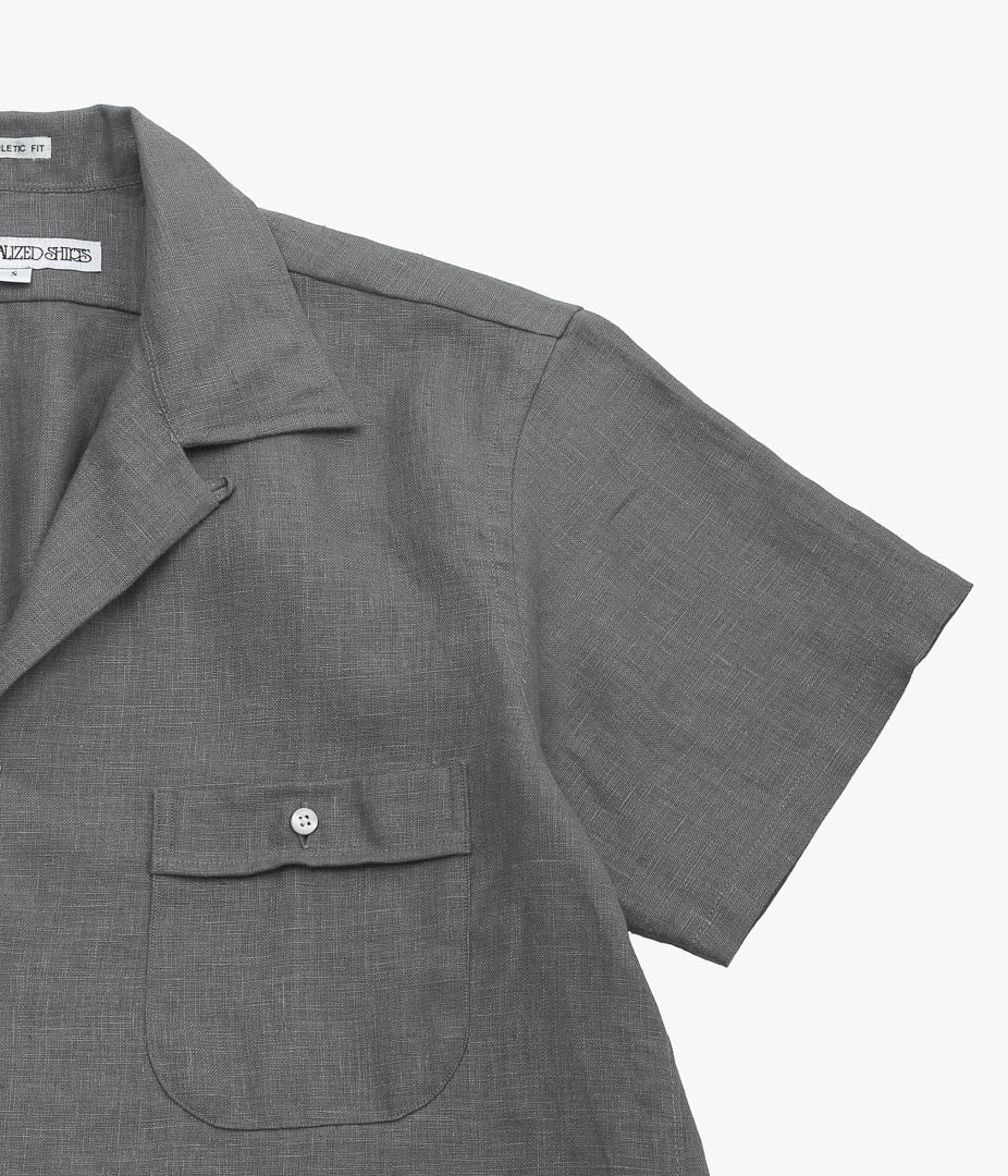 INDIVIDUALIZED SHIRTS ''NEW YORK LINEN(ATHLETIC FIT CAMP COLLAR L/S SHIRTS)'' (GRAY)