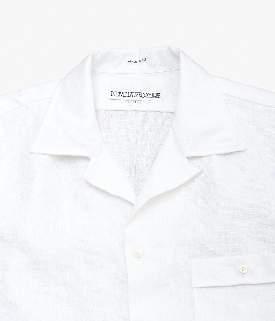 INDIVIDUALIZED SHIRTS ''NEW YORK LINEN(ATHLETIC FIT CAMP COLLAR L/S SHIRTS)'' (WHITE)