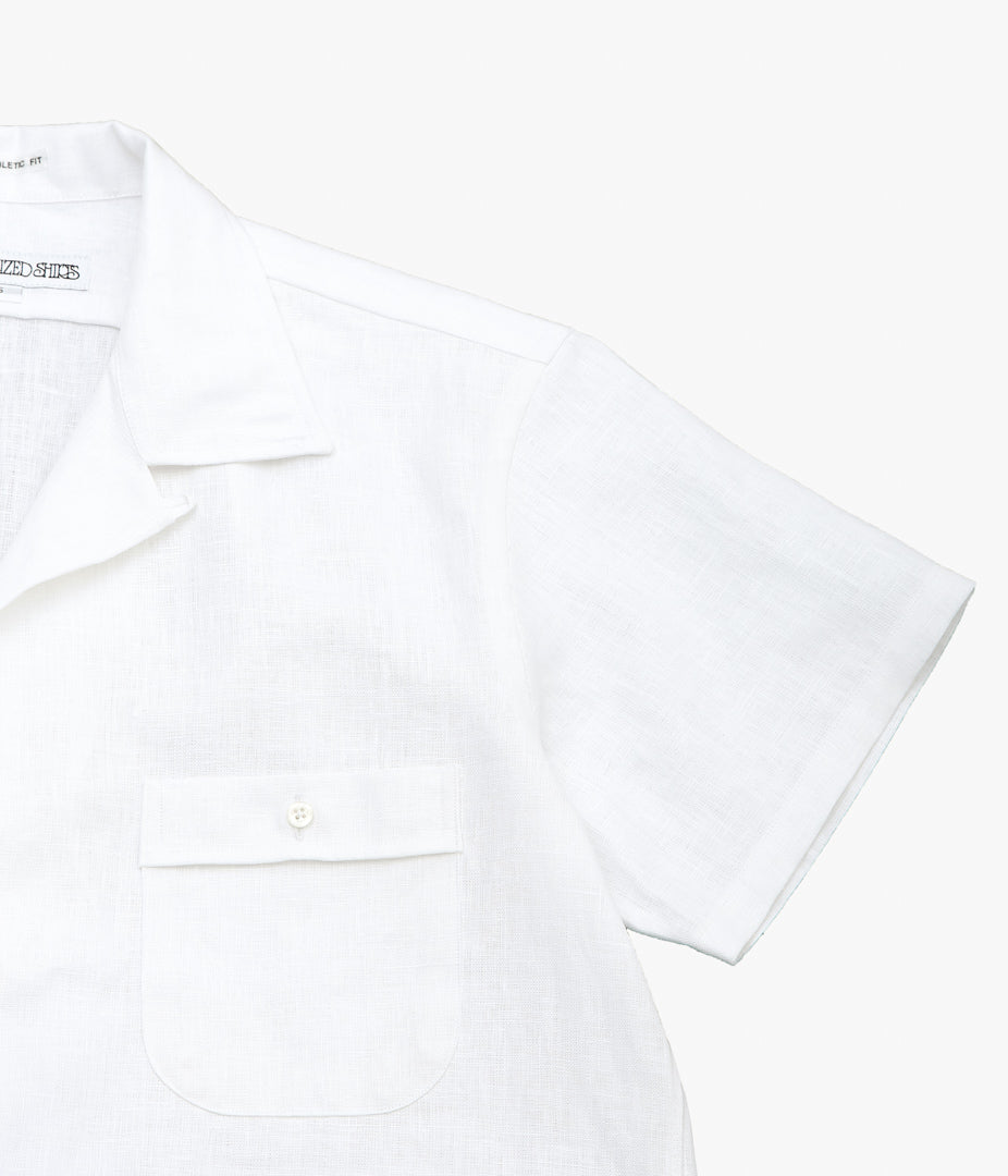 INDIVIDUALIZED SHIRTS ''NEW YORK LINEN(ATHLETIC FIT CAMP COLLAR L/S SHIRTS)'' (WHITE)