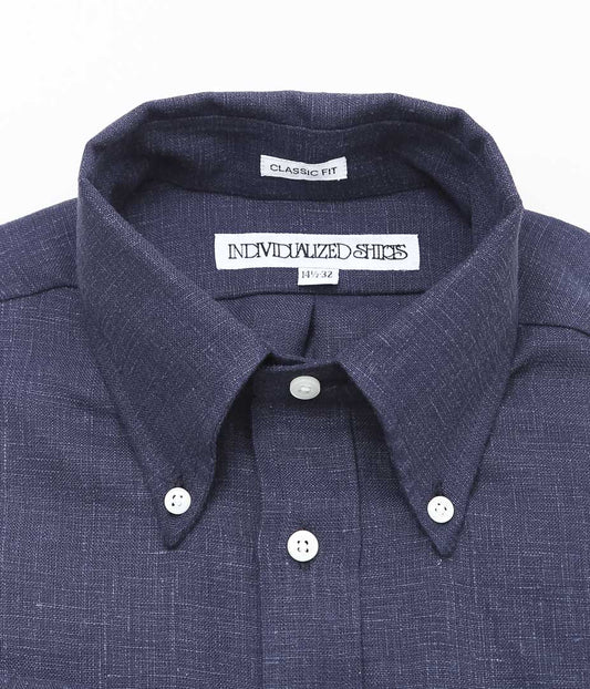INDIVIDUALIZED SHIRTS ''NEW YORK LINEN(CLASSIC FIT BUTTON DOWN SHIRTS)'' (NAVY)