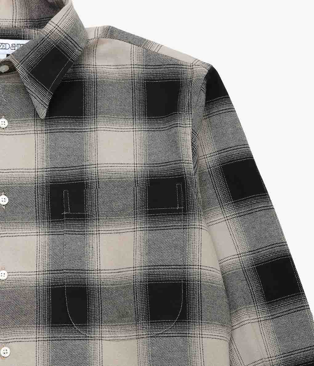 INDIVIDUALIZED SHIRTS ''OMBRE FLANNEL(CABANA COLLAR SHIRT)'' (BEIGE)