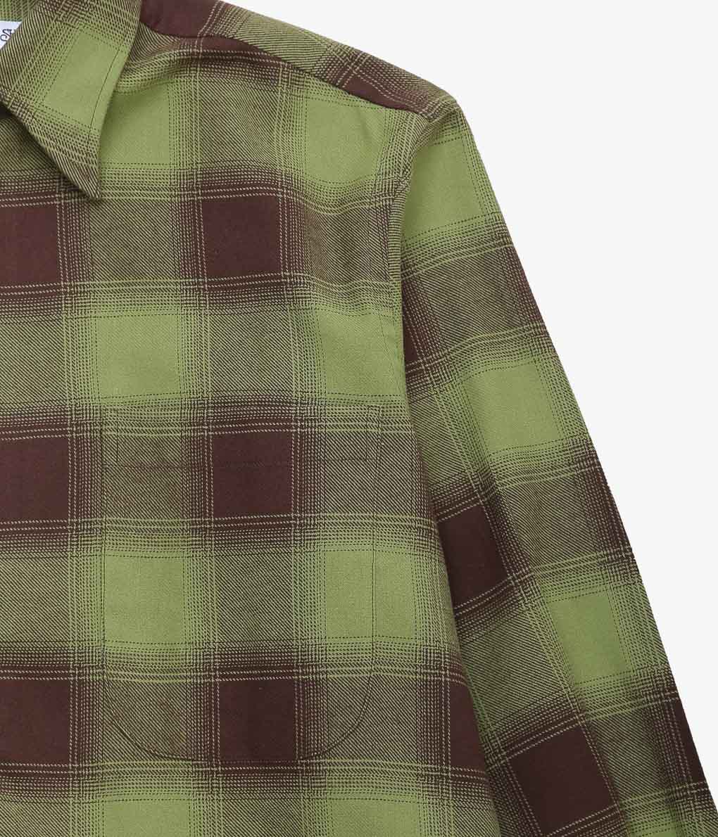 INDIVIDUALIZED SHIRTS ''OMBRE FLANNEL(CABANA COLLAR SHIRT)'' (OLIVE)