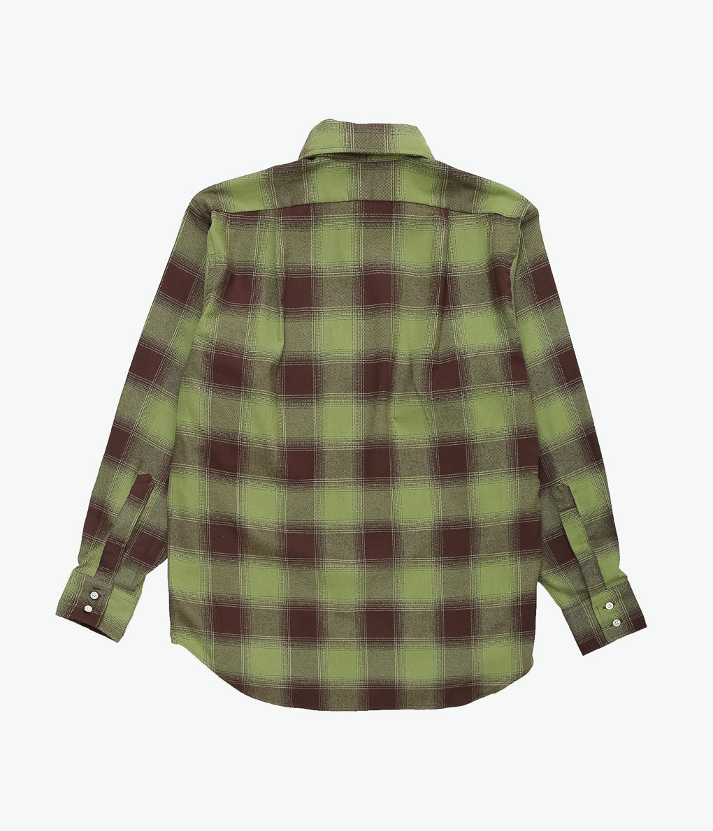 INDIVIDUALIZED SHIRTS ''OMBRE FLANNEL(CABANA COLLAR SHIRT)'' (OLIVE)