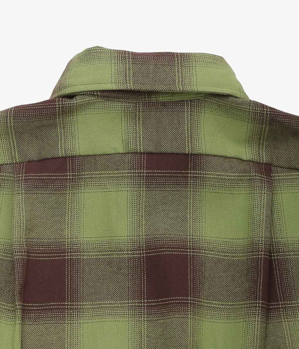 INDIVIDUALIZED SHIRTS ''OMBRE FLANNEL(CABANA COLLAR SHIRT)'' (OLIVE)