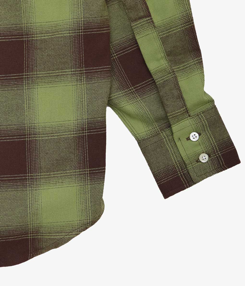 INDIVIDUALIZED SHIRTS ''OMBRE FLANNEL(CABANA COLLAR SHIRT)'' (OLIVE)