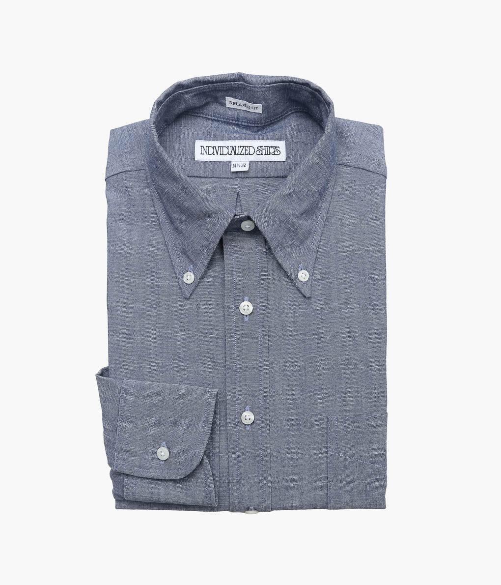INDIVIDUALIZED SHIRTS ''RIGID CHAMBRAY (RELAXED FIT BUTTON DOWN SHIRT)'' (BLUE)