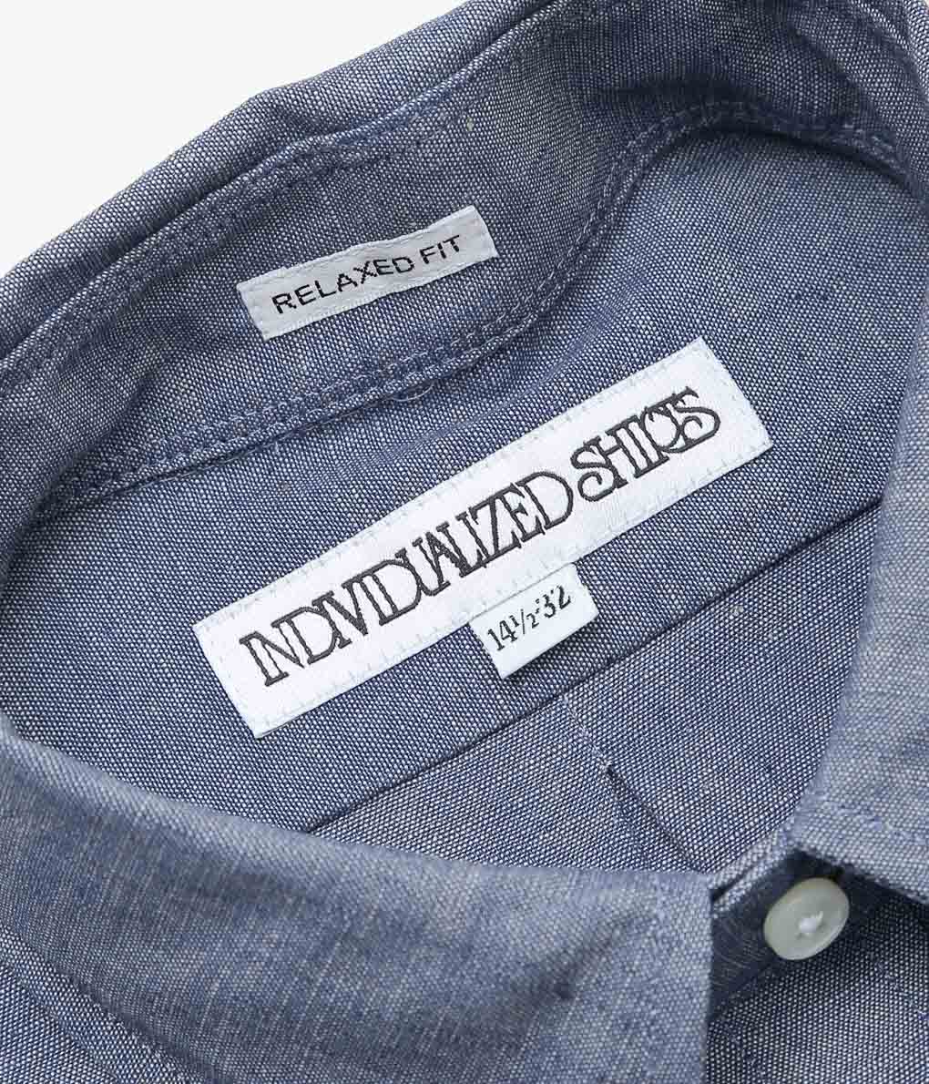 INDIVIDUALIZED SHIRTS ''RIGID CHAMBRAY (RELAXED FIT BUTTON DOWN SHIRT)'' (BLUE)