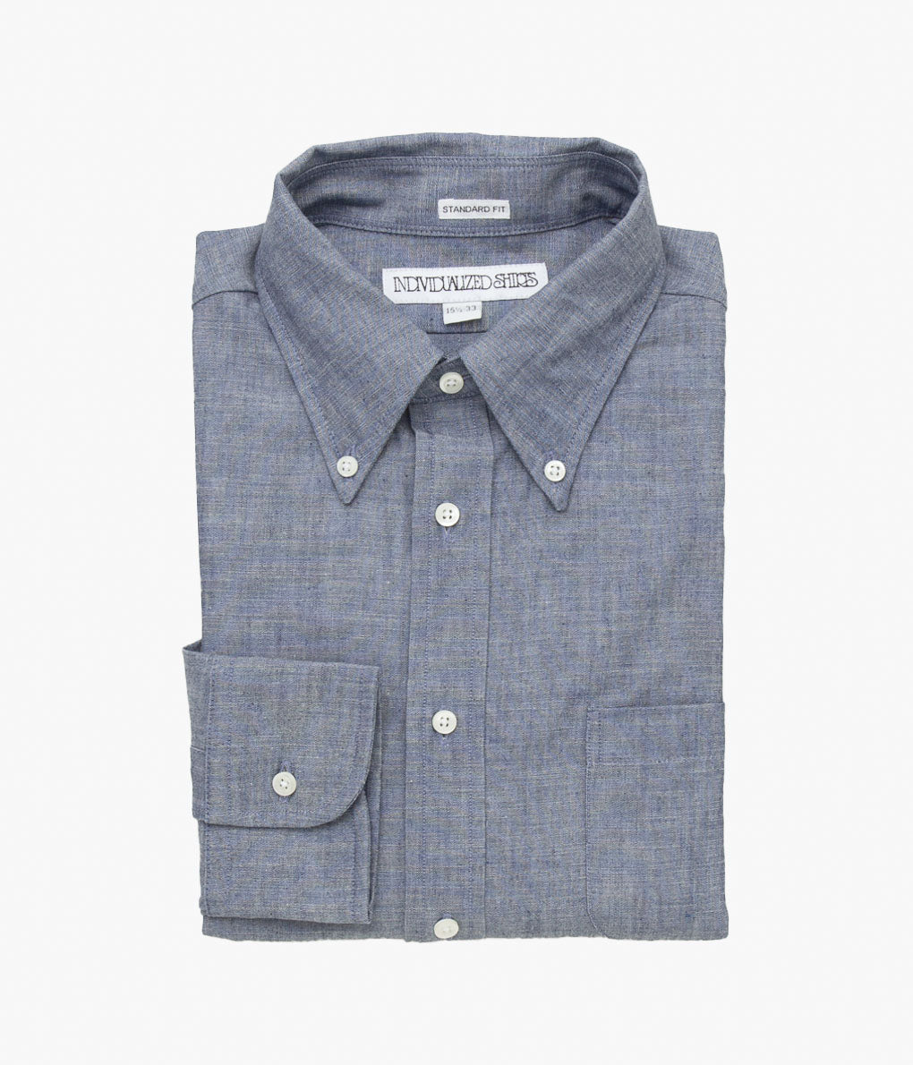 INDIVIDUALIZED SHIRTS ''RIGID CHAMBRAY (CLASSIC FIT BUTTON DOWN SHIRT)''(BLUE)