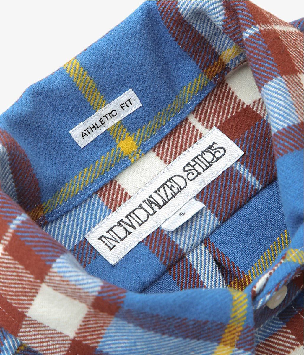 INDIVIDUALIZED SHIRTS ''RODGE PLAID(ATHLETIC FIT CABANA COLLAR SHIRT)'' (BLUE)