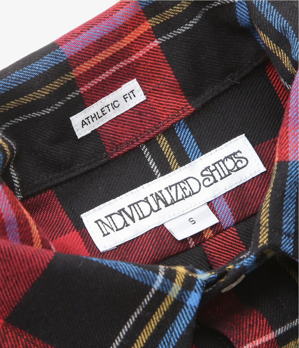 INDIVIDUALIZED SHIRTS ''RODGE PLAID(ATHLETIC FIT CABANA COLLAR SHIRT)'' (RED)