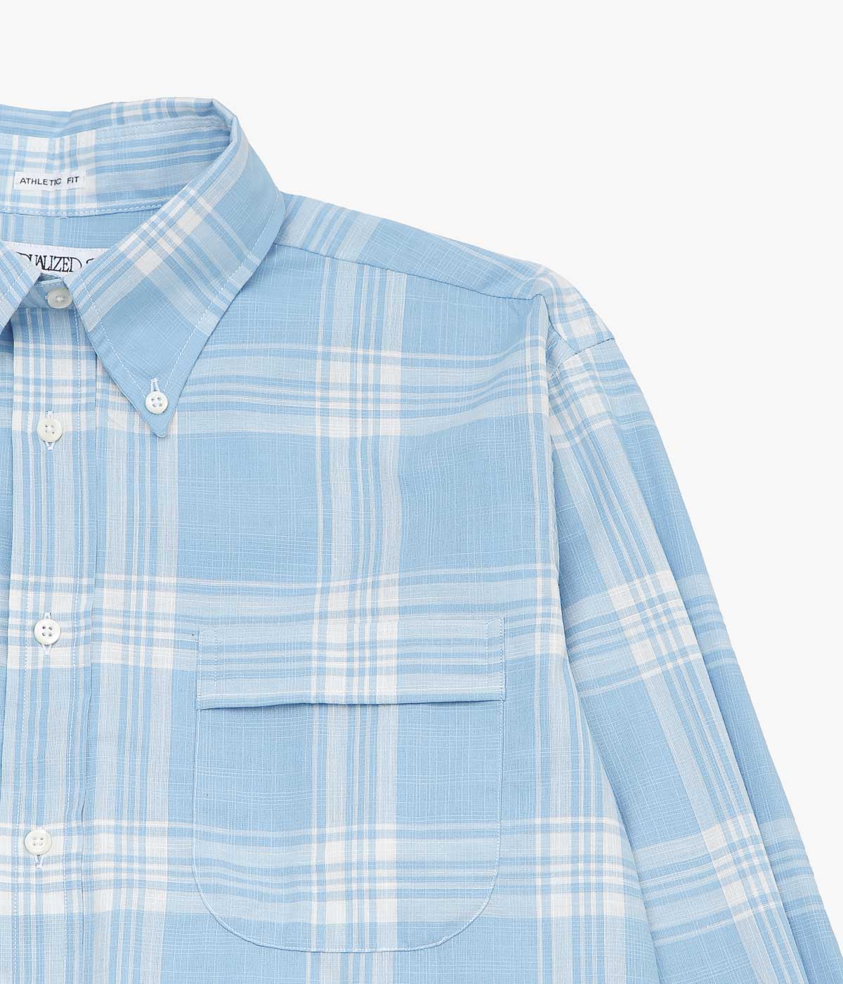 INDIVIDUALIZED SHIRTS ''SLUB PLAID(ATHLETIC FIT BUTTON DOWN SHIRT)'' (LT.BLUE)