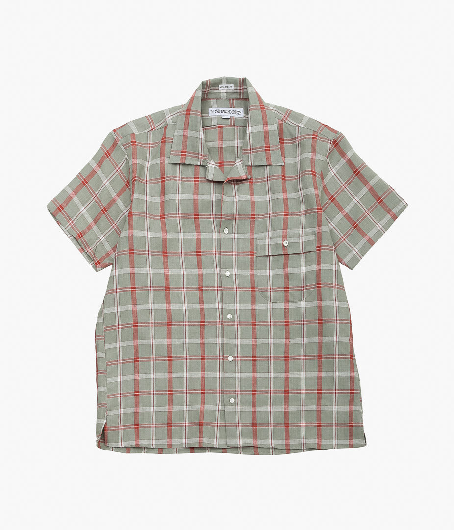 INDIVIDUALIZED SHIRTS ''VINTAGE LINEN (ATHLETIC FIT CAMP COLLAR S/S)'' (RED PLAID)