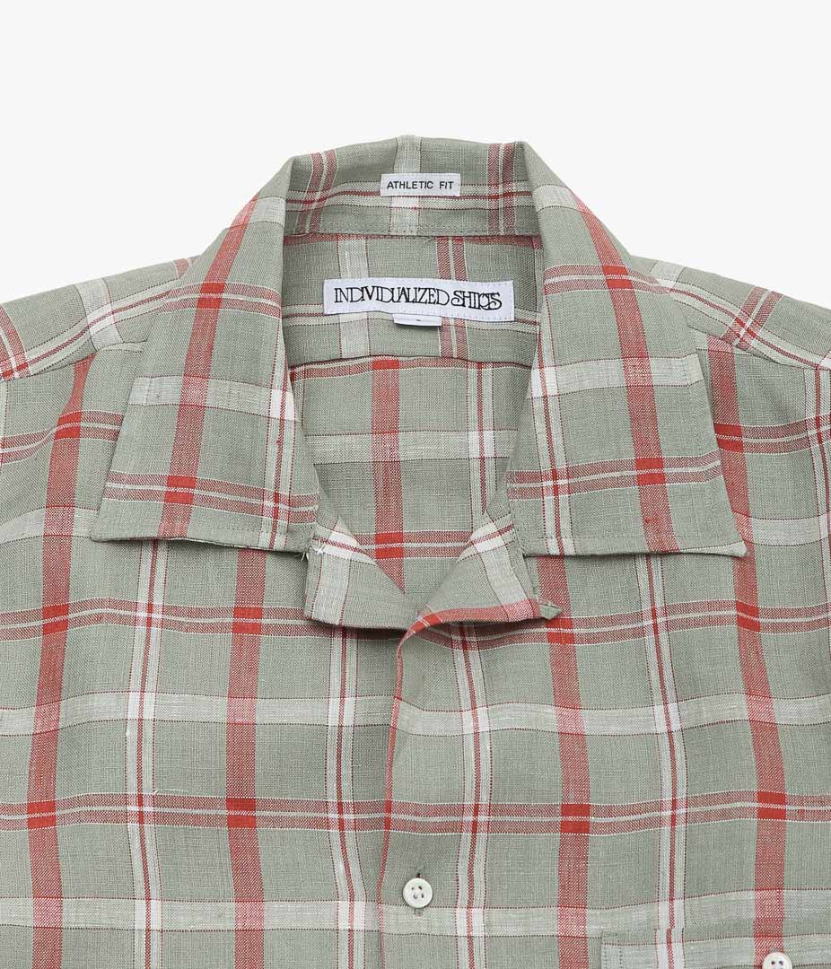 INDIVIDUALIZED SHIRTS ''VINTAGE LINEN (ATHLETIC FIT CAMP COLLAR S/S)'' (RED PLAID)