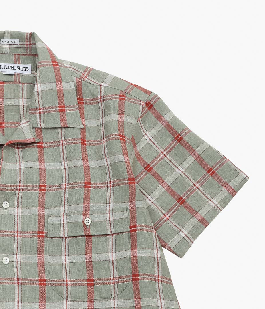 INDIVIDUALIZED SHIRTS ''VINTAGE LINEN (ATHLETIC FIT CAMP COLLAR S/S)'' (RED PLAID)