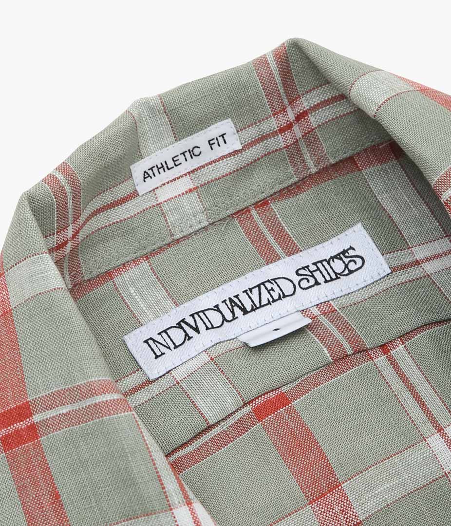 INDIVIDUALIZED SHIRTS ''VINTAGE LINEN (ATHLETIC FIT CAMP COLLAR S/S)'' (RED PLAID)