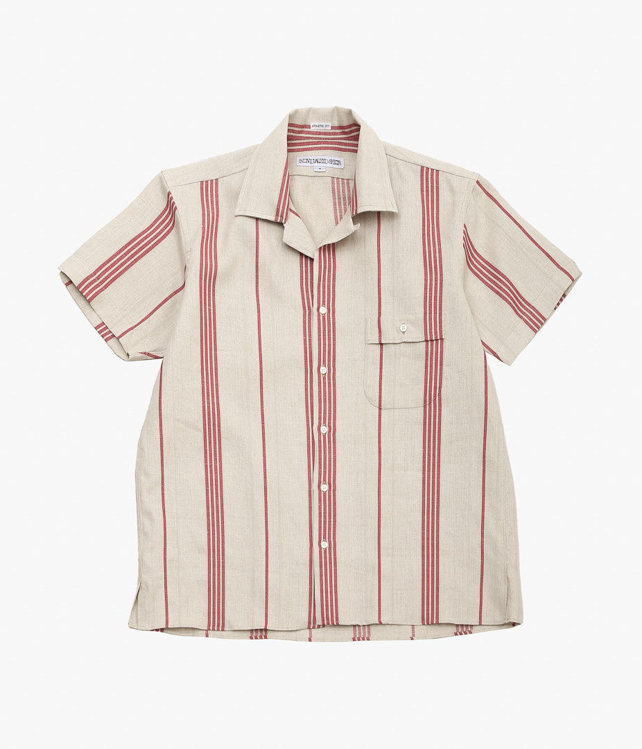 INDIVIDUALIZED SHIRTS ''VINTAGE LINEN (ATHLETIC FIT CAMP COLLAR S/S)'' (RED STRIPE)