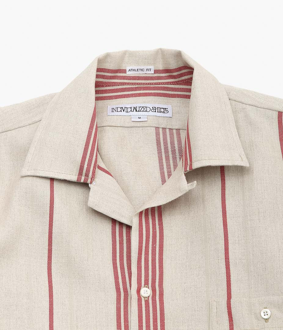 INDIVIDUALIZED SHIRTS ''VINTAGE LINEN (ATHLETIC FIT CAMP COLLAR S/S)'' (RED STRIPE)
