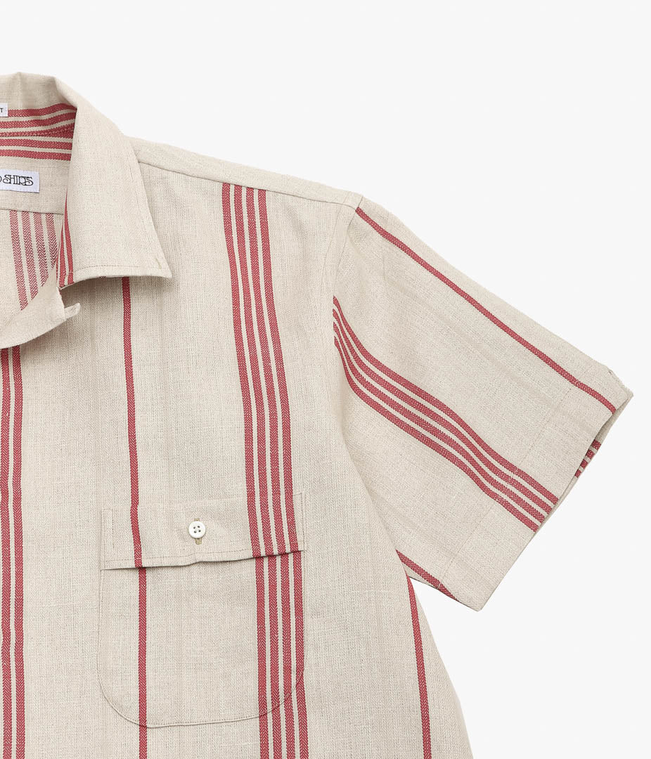 INDIVIDUALIZED SHIRTS ''VINTAGE LINEN (ATHLETIC FIT CAMP COLLAR S/S)'' (RED STRIPE)