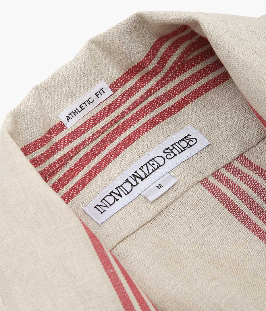 INDIVIDUALIZED SHIRTS ''VINTAGE LINEN (ATHLETIC FIT CAMP COLLAR S/S)'' (RED STRIPE)
