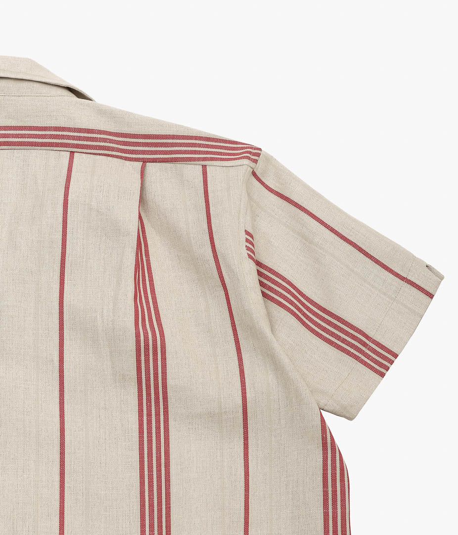 INDIVIDUALIZED SHIRTS ''VINTAGE LINEN (ATHLETIC FIT CAMP COLLAR S/S)'' (RED STRIPE)